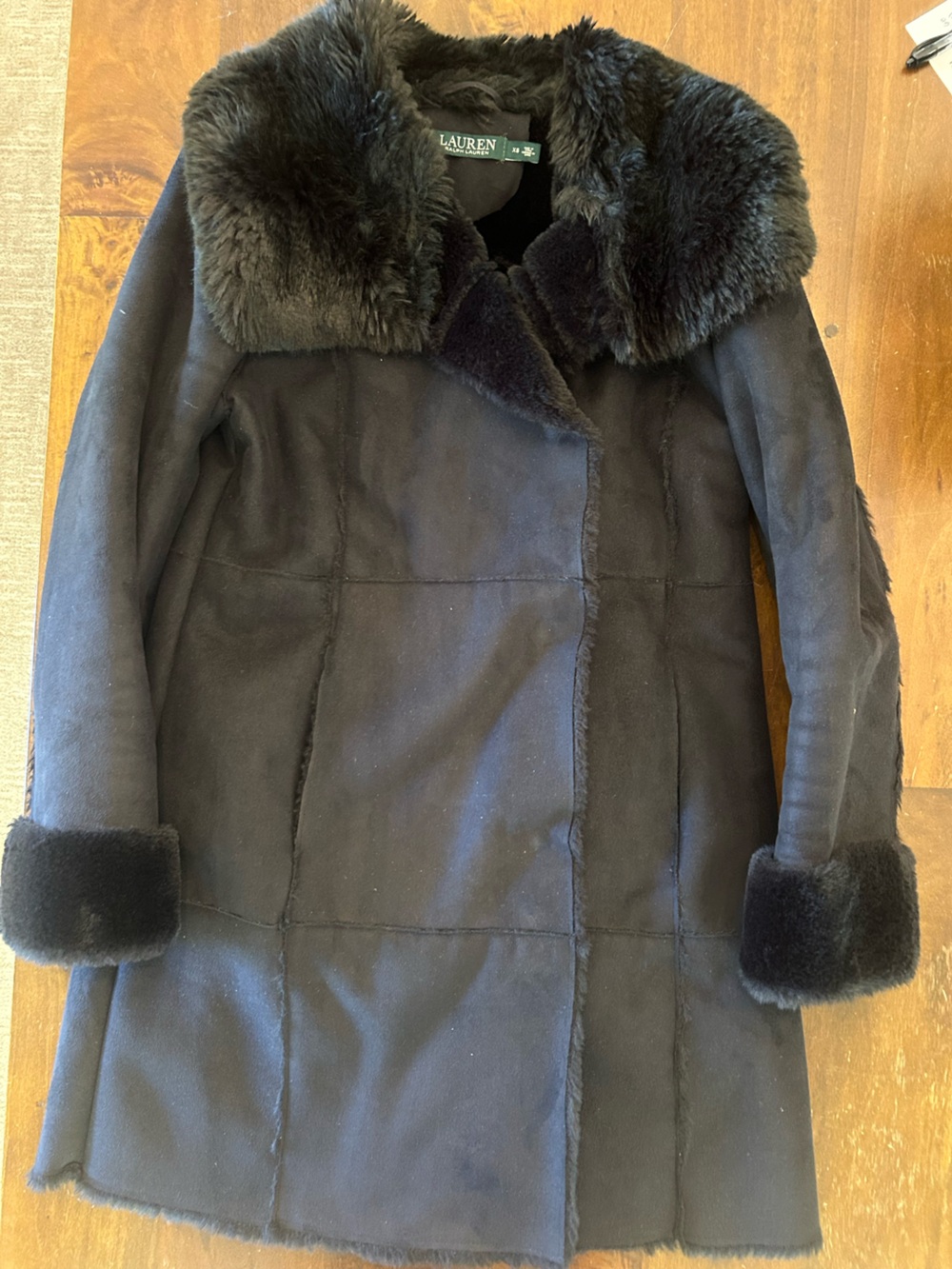 Ralph Lauren Black Shearling-Trim car Coat